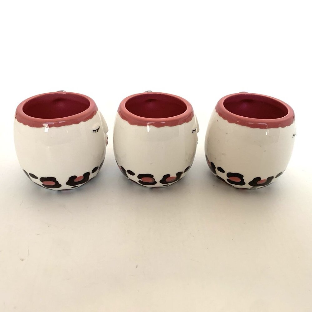 Lang Design Ceramic Espresso Mug Coffee Tea Set of 3 Face Animal Print Demitasse - Picture 7 of 11